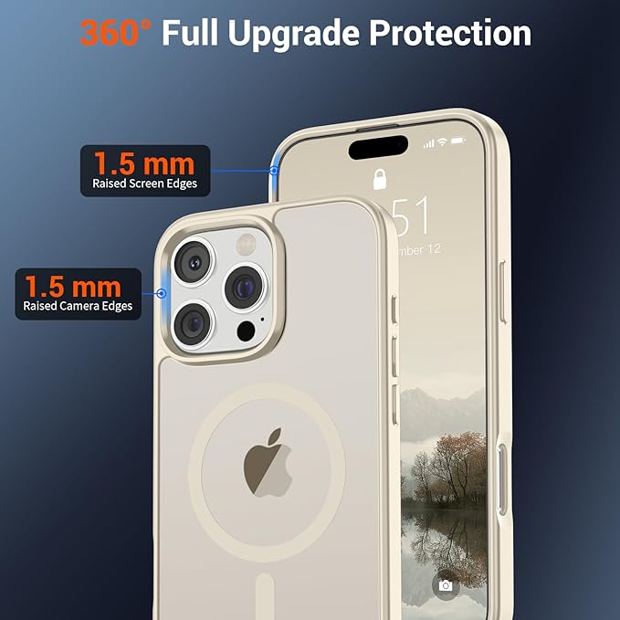 SUPFINE Magnetic for iPhone 16 Pro Case (Compatible with MagSafe) (Military Grade Drop Protection) Translucent Matte Shockproof with Anti-Fingerprint Phone Case,Antique White