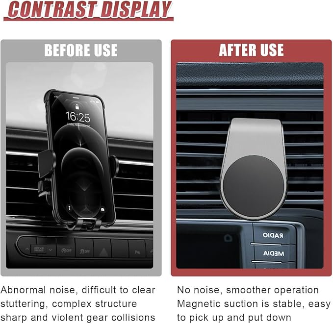 YoRise Magnetic Car Phone Holder, L Type 360° Rotatable Adjustable Car Air Vent Cellphone Mount, No-Hand Clip-On Navigation Bracket, Universal Vehicle Smartphones Stand Accessories (Silver)