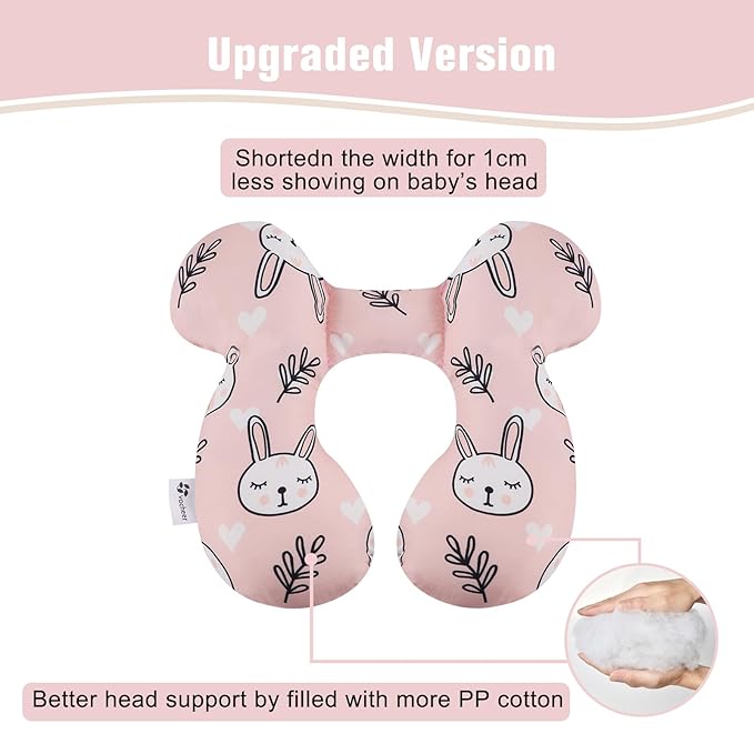 vocheer Baby Travel Pillow(Upgraded), Head and Neck Support Pillow for Pushchair, Car Seat,Stroller, Bouncer, Cotton (White Bear)