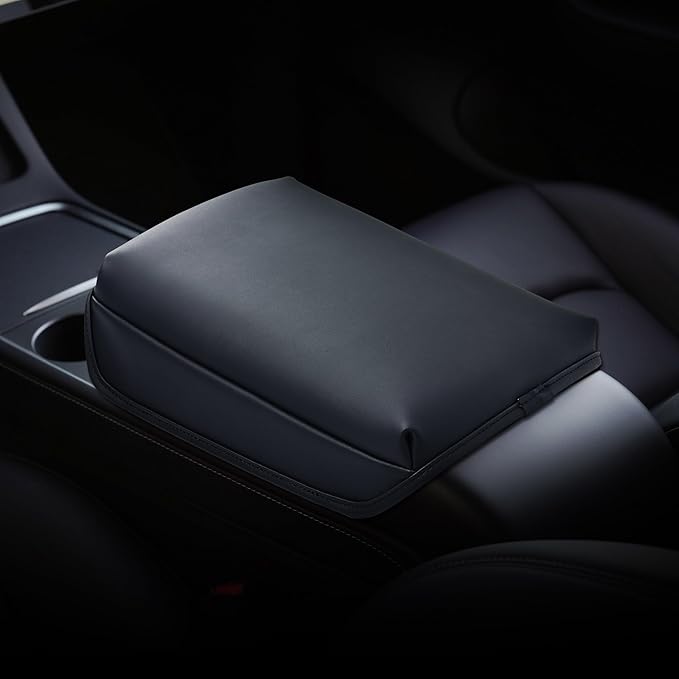 KMMOTORS Model Y, Model 3 Center Console Cover Basic Black, Armrest Cushion, Console Protector, Vegan Leather, Model 3(2020-2024) Accessories, Accessories for Model Y