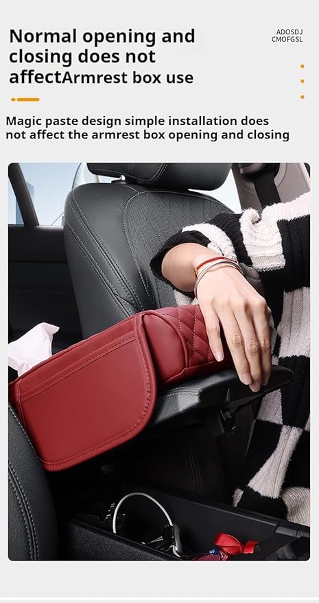Center Console Cover Arm Rest Cover Leather Car Armrest Box Pad with Pocket Tissue Box Hole Auto Armrest Cover Cushion for Sedan Vehicle (Black)
