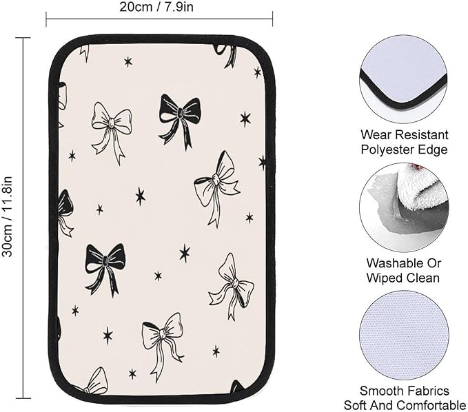 Bow Ties On Cream Car Center Console Decor Handrail Armrest Box Cushion Interior Covers Car Protector Pad Lid Cover Accessories Universal Fit for Auto Truck Vehicles