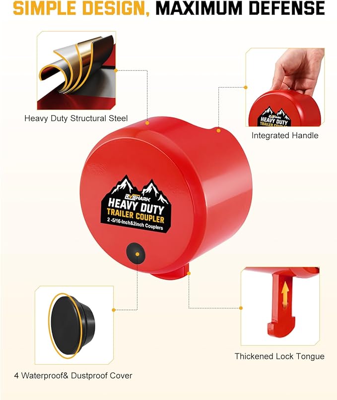 Trailer Hitch Locks, Heavy Duty Trailer Coupler Lock Fits 2-5/16"&2" Couplers, Anti-Theft Structural Steel Tongue Lock Essentials Accessories for RV, Trailer, Boat, Cargo, Camper, Utility–RED