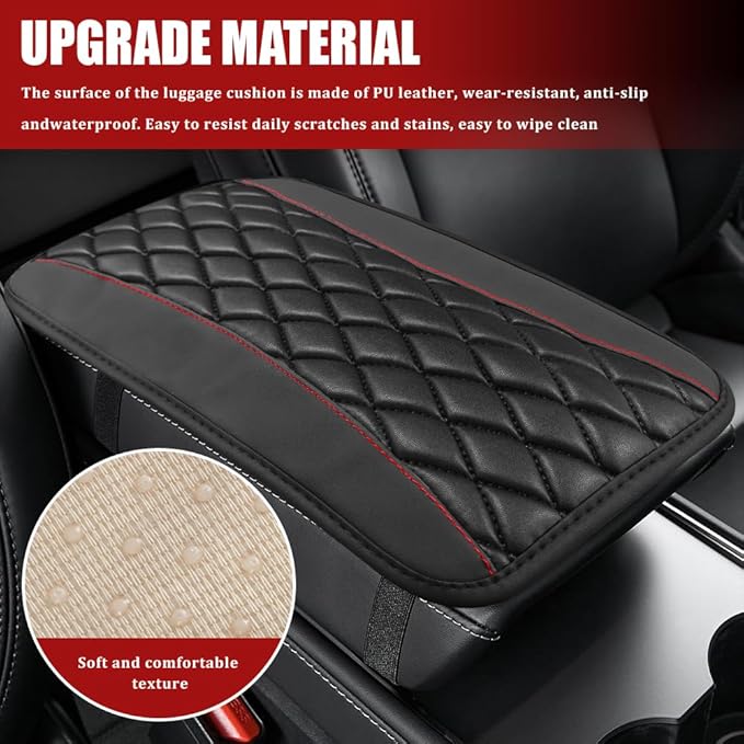 Car Center Console Cushion Pad, Armrest Cover for Car, Leather Waterproof Armrest Seat Box Cover, Auto Accessories Comfortable Arm Rest Box Cushion Pad for Most Vehicles (Black)