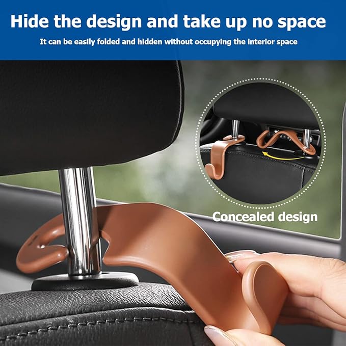 Car Back Seat Headrest Hooks, 4PCS Vehicle Backseat Storage Organizer Hanger, Multifunctional Auto Headrest Hidden Hook Universal for Handbag Purse Backpacks Bags and Groceries (White)