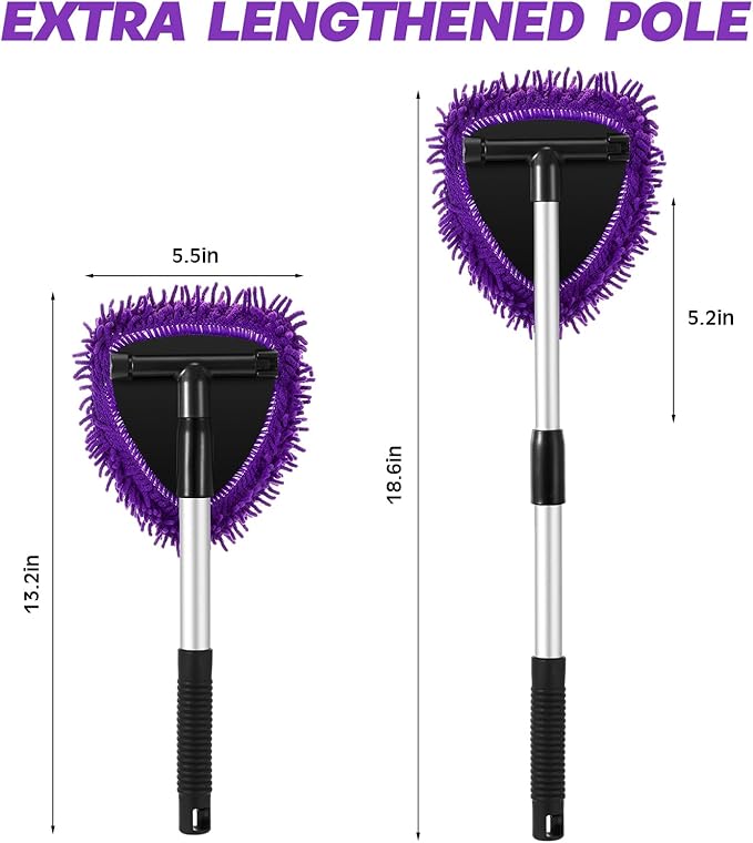 Baderke 9 Pcs Car Windshield Cleaner Tool Kit with with Extendable Handle, Microfiber Towel Pads, Sponge, Ventilation Brush, Empty Spray Bottle for Auto Glass Wiper Suvs Rvs & Home Windows(Purple)