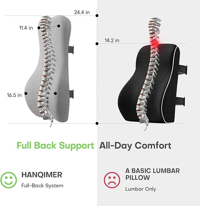 24'' Tall Back Support Pillow Fully Support Entire Back and Shoulder for Pain Relief and Comfort, Memory Foam Back Cushion for Back Rest, Ideal for Executive Office Chair, Computer & Gaming Chair