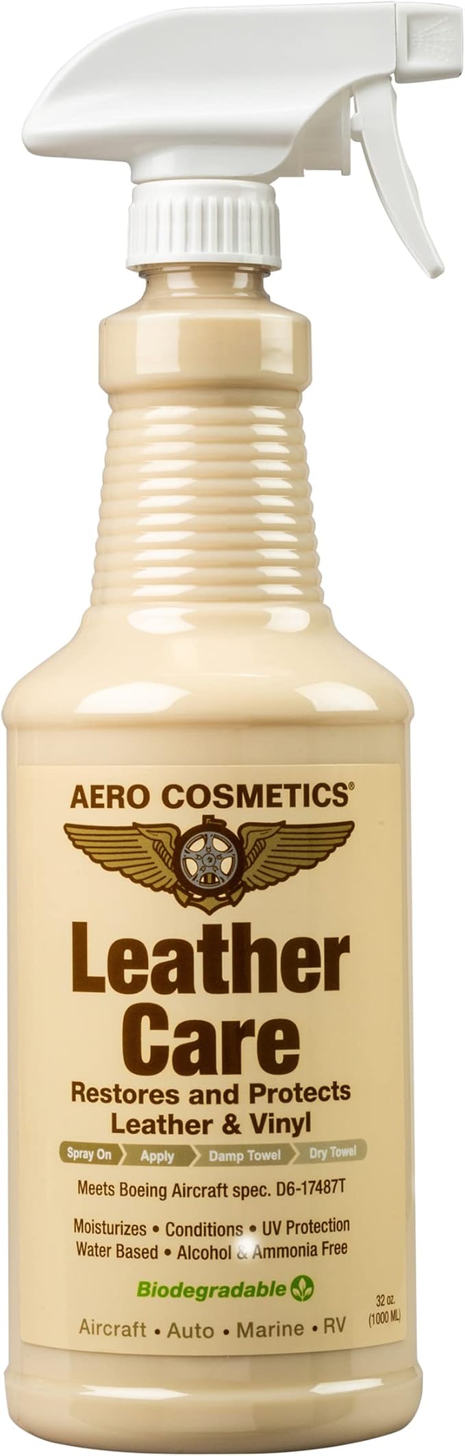 Leather Care Conditioner, UV Protectant, Aircraft Grade Leather Care, better than automotive products. Excellent for Furniture, car seats & RV 's, does not leave dirt attracting residue, 32oz