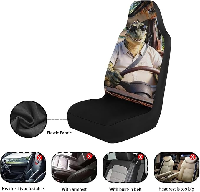 Crocodile Car Seat Covers 2 Pcs Car Seat Cover Protector Front Seats Removable Automotive Accessories Easy Installation Universal Fit for Most Cars SUVs and Sedans