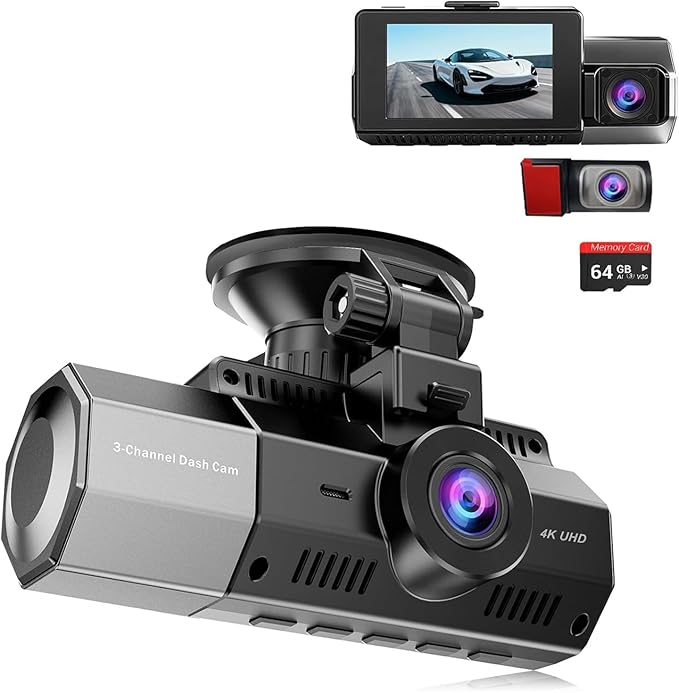 4K+2.5K+2.5K Dash Cam, STARVIS 2 Sensor, Dash Camera 3-Channel, Free 64GB Card, Dashcam with 5G WiFi GPS, G-Sensor,Loop Recording, HDR, 24H Parking Monitor, Time-Lapse Recording, 256GB Max