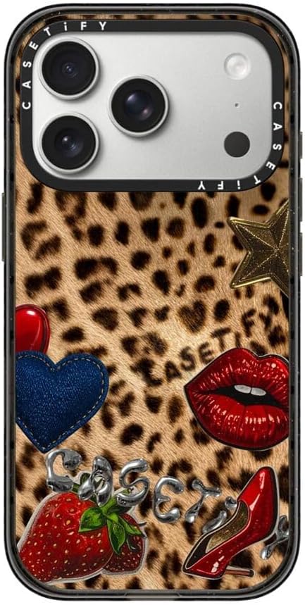 CASETiFY Impact iPhone 17 Pro Case [Slim/Compatible with Magsafe / 8.2 ft. 4X Military Grade Drop Protection] - Patched Cheetah - Clear Black