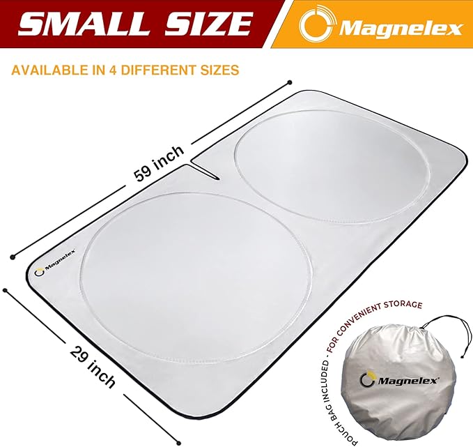 Magnelex Car Windshield Sunshade | Advanced Light-Blocking Protection | Foldable Sun Shade with Mirror Cut-Out Keeps Your Vehicle Cool | Fit for Cars, Trucks, and SUVs | Small (59 x 29 in)