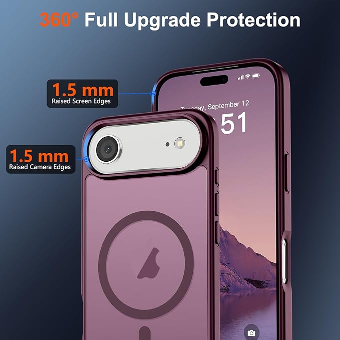 SUPFINE Magnetic for iPhone Air Case (Compatible with MagSafe)(Military Grade Drop Protection) Slim Translucent Matte Shockproof with Anti-Fingerprint Phone Cover for 17 Air,Wine Red