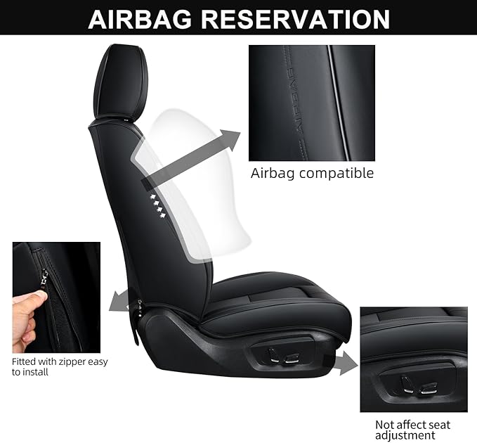 Auto Car Seat Covers Accessories Front Seat Leather Cushion Protector Breathable Waterproof Seat Cover for Cars Universal Fit (Black, Front Pair)
