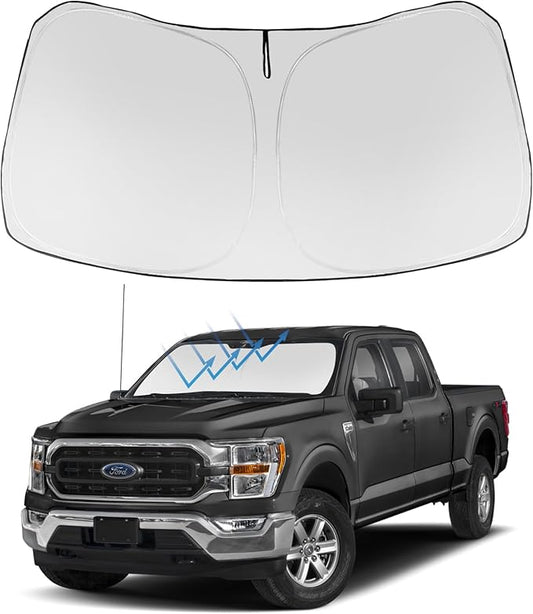 Proadsy 2026 Upgrade Windshield Sun Shade Custom Fit Ford F-150 F150 2021-2025 2026 4-Layer Foldable Front Sunshade Protector Sun Visor Blocks UV Rays Keep Car Cooler