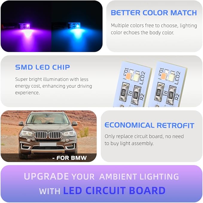 NJSBYL Blue/Purple Led B-Pillar Ambient Lighting Circuit Board Replacement for B’MW X5 X6 X7 M3 M4 M2 Series 2/3/4/5/7 Pre-LCI LCI Courtesy Front Seatback Sound Climate Control Atmosphere Module 2PCS