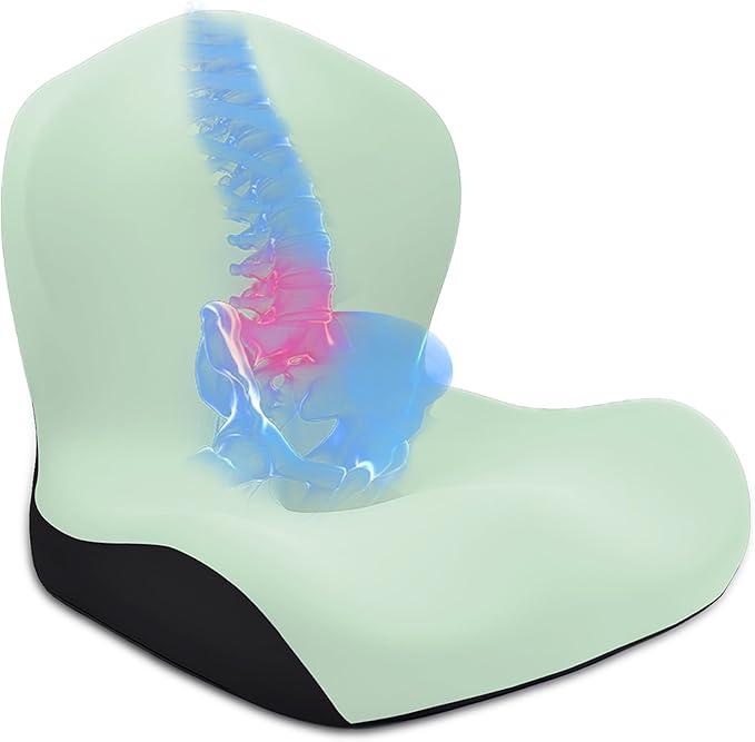 Seat Cushion, Office Chair Cushion, L-Shaped Ergonomic Car Seat Cushions, Memory Foam Chair Cushion, Lumbar Support Pillow for Wheelchair, Car, Home, Office, Desk, Green