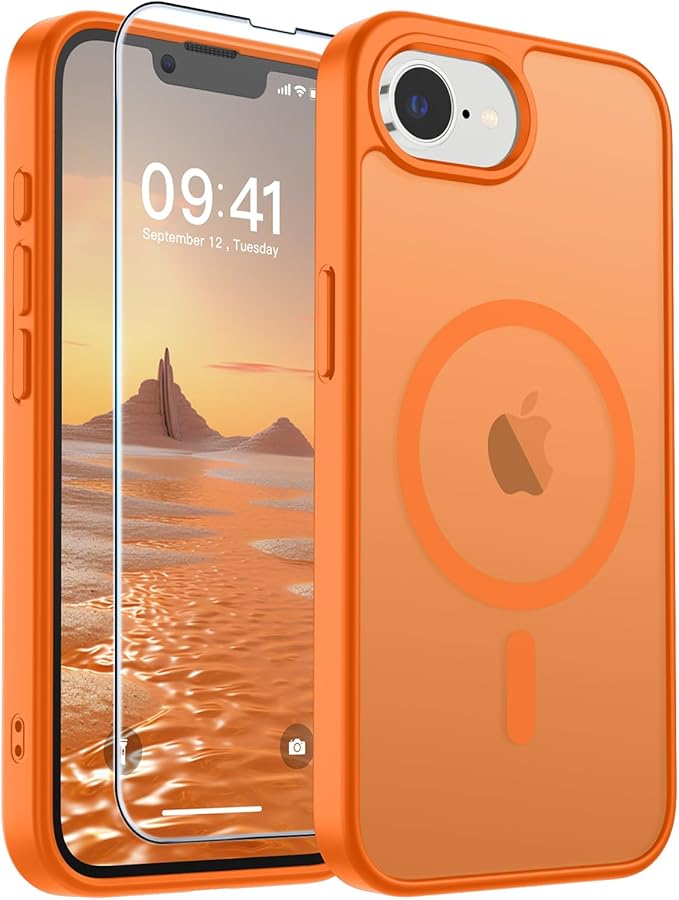 SUPFINE Magnetic for iPhone 17e Case/iPhone 16e Case with Screen Protector (Compatible with MagSafe) (Military Grade Drop Protection) Translucent Matte Shockproof Phone Cover,Starry Orange