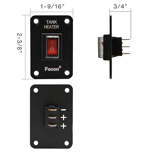 Facon 12Volts Switch Box Panel, 10Amps Rocket On&Off Switch with Red Indicator Light for RV Tank System, IP66 Waterproof Control Gang Kit System for RV Tank Heating Pad