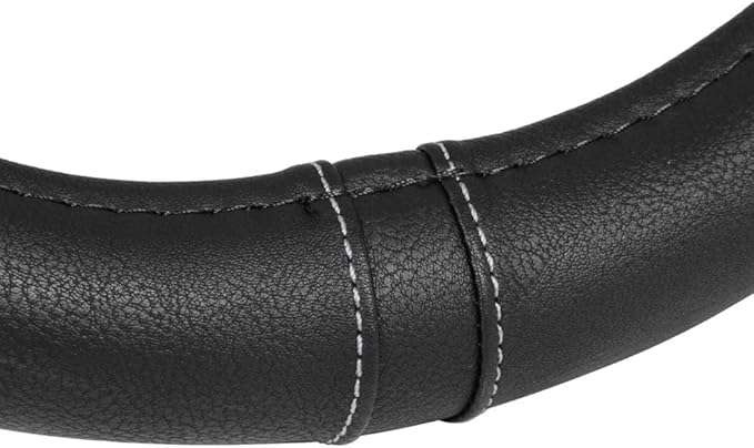 Motor Trend GripDrive Faux Black Leather Steering Wheel Cover for Car Truck Van SUV, Small 14 inch Size, Gray Accent Stitched Car Steering Wheel Cover Vehicle & Auto Accessories (Pack of 2)