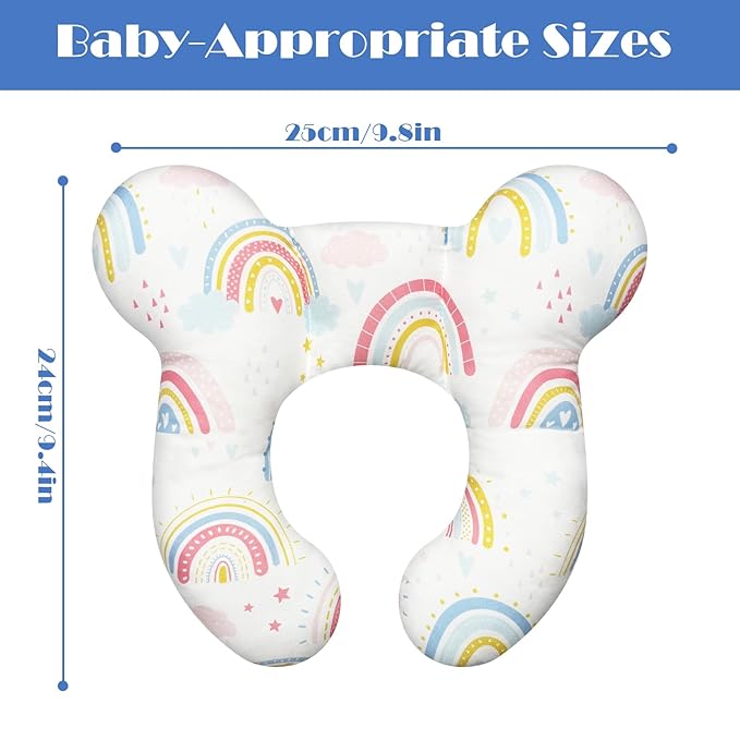 Baby Head Support Pillow for Newborn Toddler, Baby Neck Pillow Upgraded Comfortable Sleep Cushion for Car Plane Stroller Pushchair - Rainbow A