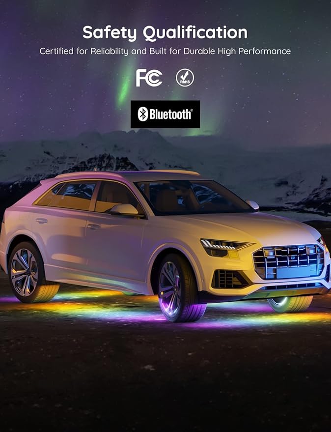 Govee Car Underglow Lights, 8 pcs RGBIC Under Car Lights with 16 Million Colors and 45 Scene Modes, Exterior Car Lights with App Control, 3 Music Modes LED Lights for Cars, SUVs, Trucks, DC 12-24V