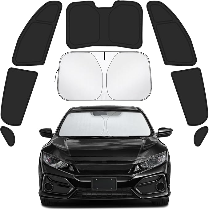 Car Window Shades for Honda Civic 2016-2021 Accessories - Full Set 8PCS Side Window Sunshades with Memory Frame & Blackout Fabric, Privacy UV Shield for Camping/Travel