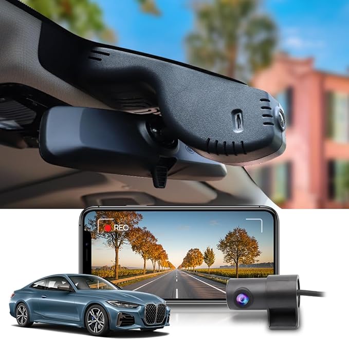 Fitcamx Front 4K+Rear 1080P Dash Cam Suitable for BMW 4 Series M4 2020-2024 430i 440i M440i Xdrive G22 G23 G26 G82 G83 (HD2-6308), OEM Look, Dual Loop Recording, WiFi & APP, G-Sensor, 128GB Card