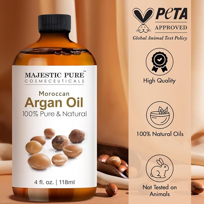 Majestic Pure Essential Oil with Glass Dropper - 100% Pure and Natural - Essential Oils for Diffuser, Aromatherapy, Soap and Candle Making, Moroccan Argan Essential Oil, Moroccan Argan Oil, 4 Fl Oz