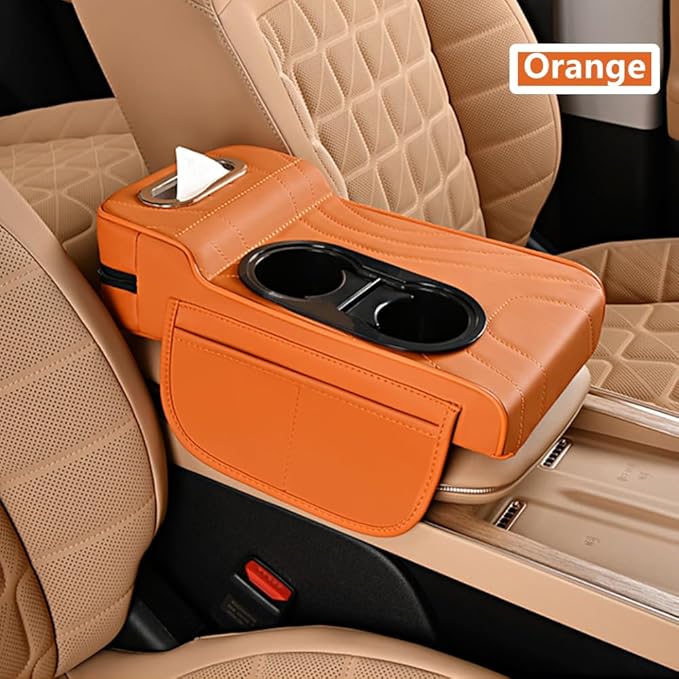 Car Armrest Cushion for Kia EV6 2021-2025,Multifunctional Car Armrest Heightening Pad,Microfiber Leather Car Armrest Cover Cushion,Auto Center Console Pad,Orange