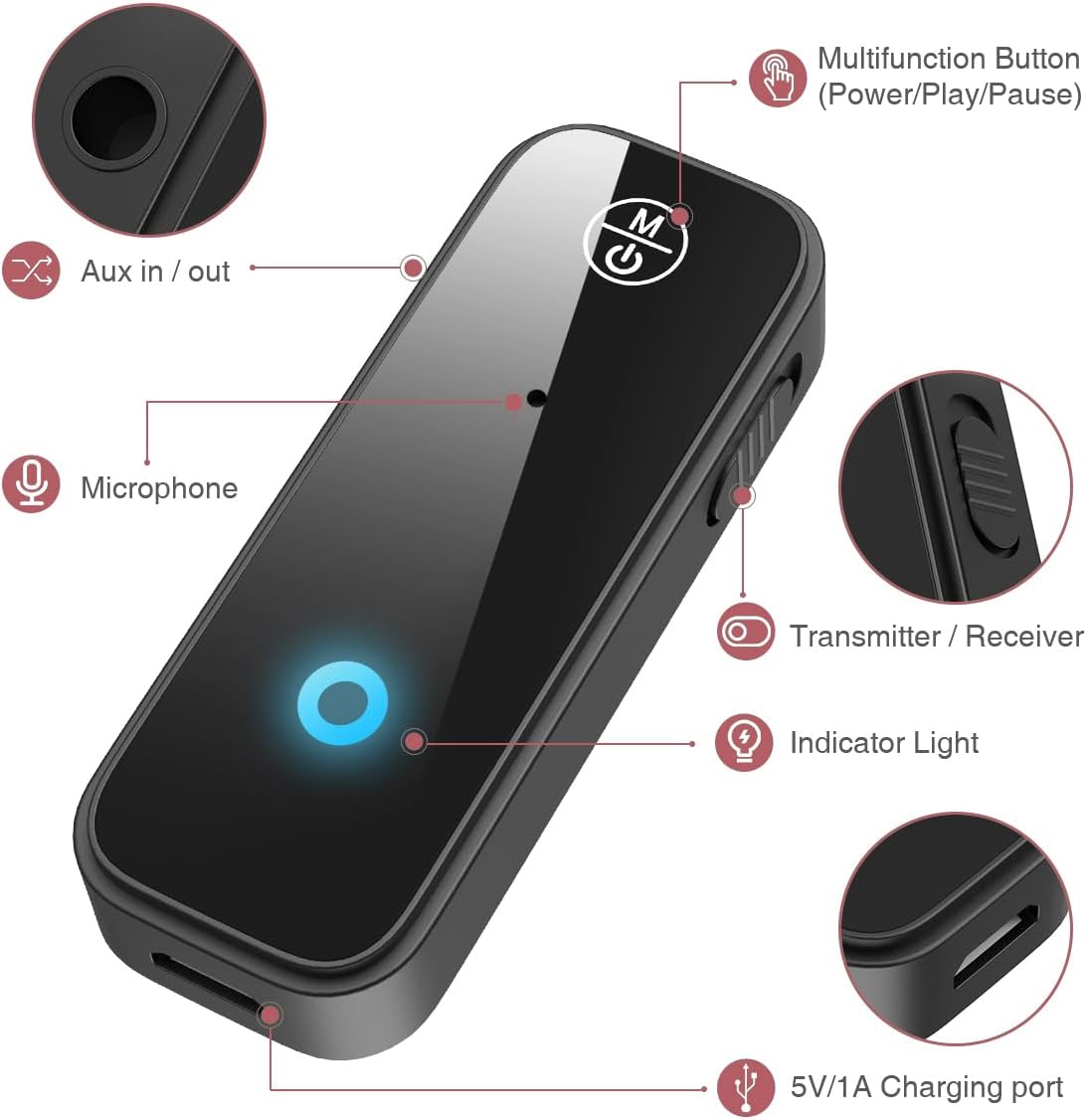 LOFICOPER Bluetooth Aux Adapter for Car, 2 in 1 Wireless Transmitter Receiver With 3.5mm Aux Port, for TV, Headphones, Speakers