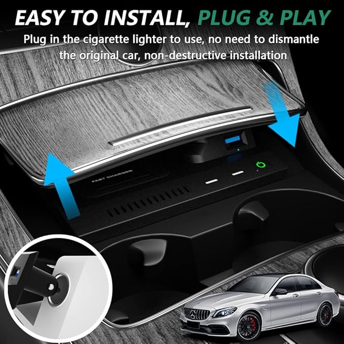 Wireless Car Charger for Mercedes Benz C-Class GLC AMG 2015-2022, 15W Fast Charging Phone Charger Pad for Mercedes-Benz C180/C200/C260/C300/C450 GLC200/GLC260/GLC300 AMG C43/C63/GLC43/GLC63