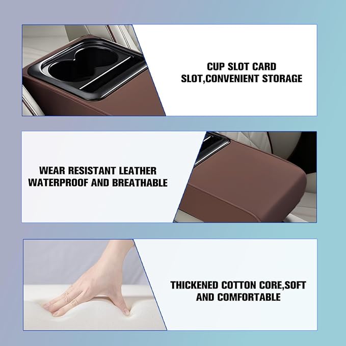 Car Center Console Armrest Pillow, Vehicle Armrest Seat Box Cushion Pad with Cup Holder & Phone Holder, Comfortable Auto Middle Console Cover, Universal for SUV RV Truck (Coffee)