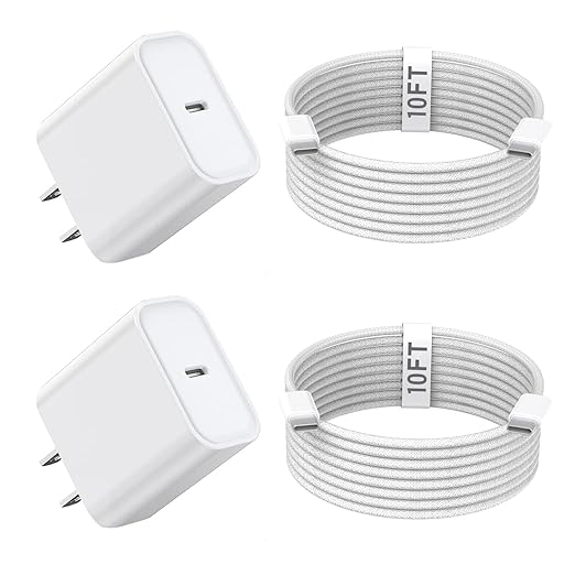 10FT iPhone 16 15 Charger Fast Charging,2Pack 20W Type C Chargers USB C Block 10Foot USB C to USB C Woven Cable, Apple i Phone 16 Charger for iPhone 16/16 Plus/16 Pro/16 Pro Max/iPhone 15 Pro Max/iPad