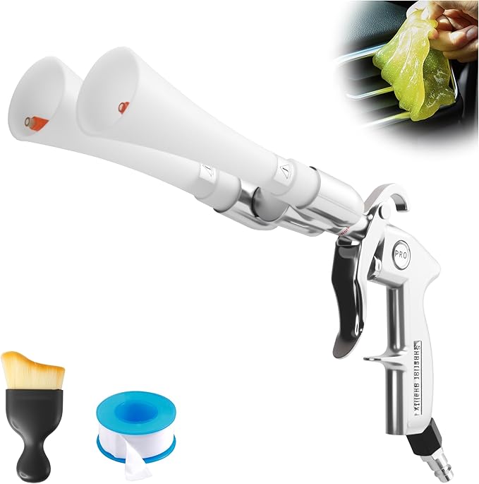 GOCCIDA Tornado Car Cleaning Gun Interior Car Air Gun Car Dust Cleaner Blower Gun,Vortex Air Cleaning Tool for Quickly Blasts Dirt and Dust from Surface(Upgraded Design with Double Nozzle)