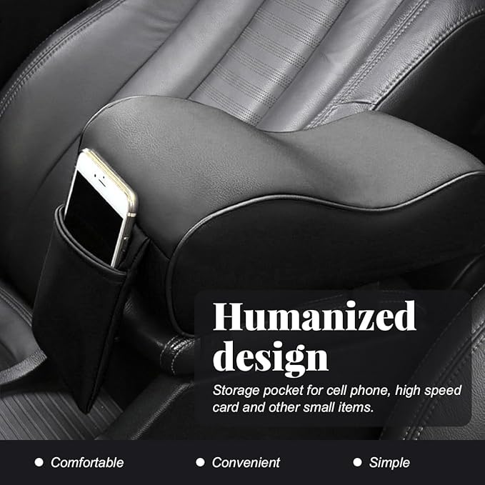 Car Center Console Cover, Soft Memory Foam Auto Arm Rest Pillow with Phone Holder Storage Bag, Waterproof Leather Armrest Seat Box Protector Comfy Cushion Pad for Most Cars (Black)