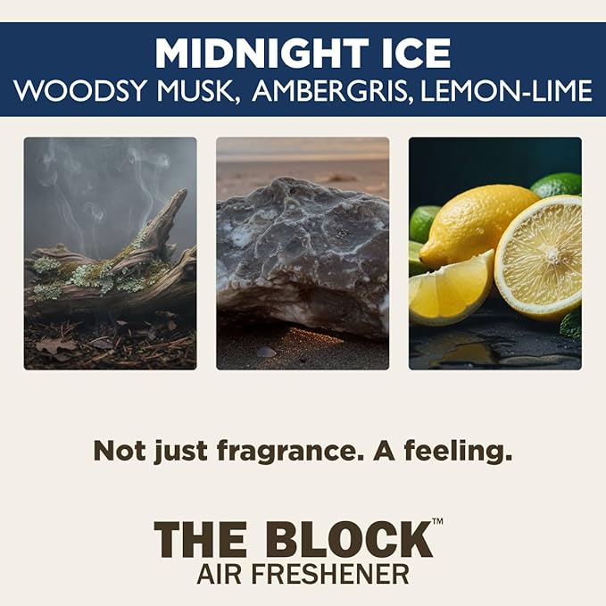 The Block - Wooden Car Air Freshener & Odor Eliminator - Long Lasting 30+ Day Scent - Car & Home Use - Fresh Gift Idea - Made in USA - MIDNIGHT ICE 3-Pack
