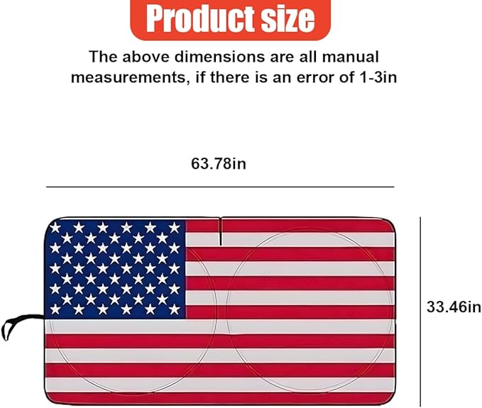 American Flag Car Windshield Sun Shade, Foldable Car Front Window Sunshade for Cars SUV Truck, Auto Interior Sun Protection Cover, Blocks UV Rays & Keeps Your Vehicle Cool (Red, L)