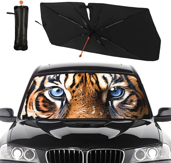 Socira Tiger Eye Car Window Shades Windshield Sun Shade Umbrella Foldable Tiger Sunshade for Front Window Auto Windshield Sunshade Covers Car Accessories 57'' X 30''