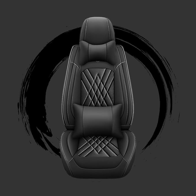 Car Seat Covers Compatible with Toyota Camry 2012-2026 Durable Waterproof Automotive Seat Covers Stretchable, Airbag Compatibility, Premium Nappa Leather(Black, 2 Pcs Front with Pillow)
