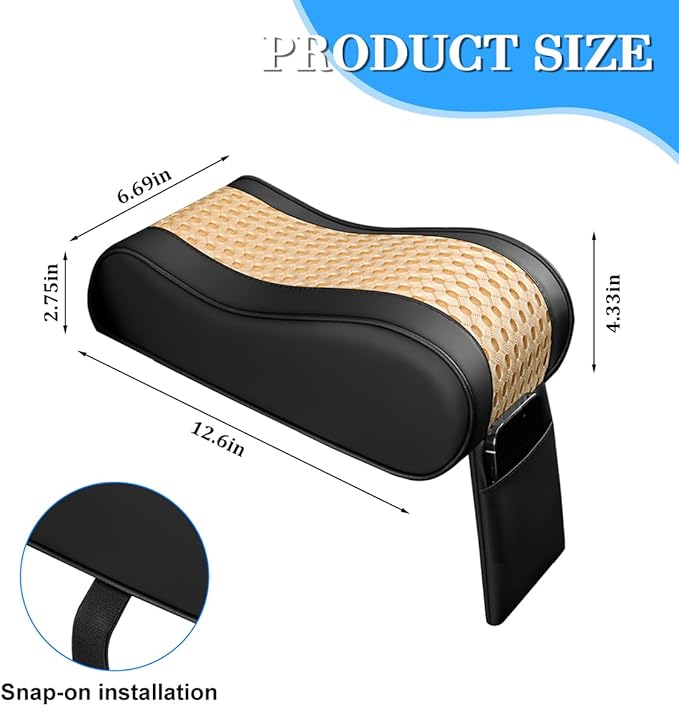 Car Armrest Cushion, Soft Memory Foam Leather Vehicle Armrest Pillow with Storage Bag, Multifunctional Automotive Interior Center Console Arm Rest Pad, Universal for Most Vehicles (Beige)