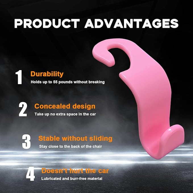 4PCS Car Seat Headrest Hook, Auto Back Seat Hanging Storage Organizer, Vehicle Seatback Hanger Holder for Purse Handbag Coat Umbrella, Universal Interior Car Accessories (Dark Pink)