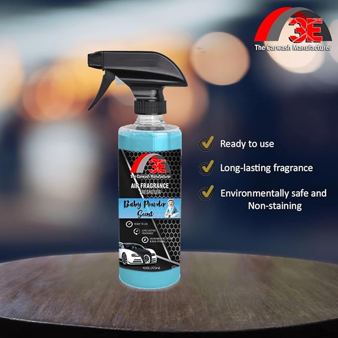 3E Car Air Freshener Premium Baby Powder Scent 16 fl oz – Professional Automotive Air Freshener & Odor Eliminator, Long-Lasting Interior Fragrance for Cars, Trucks, SUVs, RV, Home & Office