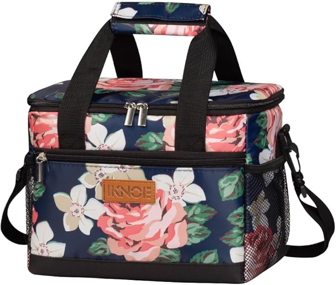 iknoe Insulated Lunch Bag, Foldable 8.5L Cooler Bag for Men & Women, Leakproof Thermal Design, Great for Office, Picnic, Travel, Lunch Box,Flower