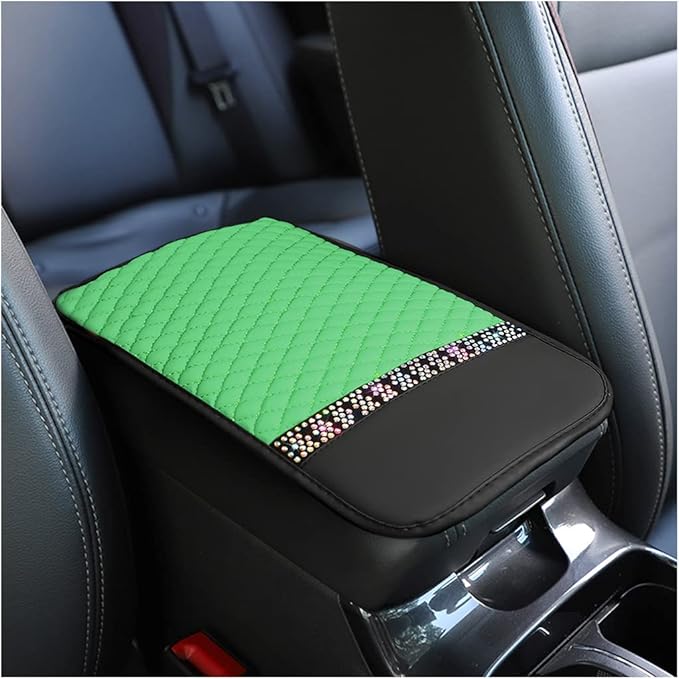 Car Center Console Cover, PU Leather Armrest Seat Box Protector Pad, Car Middle Console Armrest Cushion, Universal Auto Interior Decor Accessories for Most Vehicle, Truck, SUV (Green)