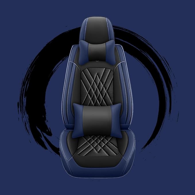 Car Seat Covers Compatible with Toyota Camry 2012-2026 Durable Waterproof Automotive Seat Covers Stretchable, Airbag Compatibility, Premium Nappa Leather(Black Blue, 2 Pcs Front with Pillow)