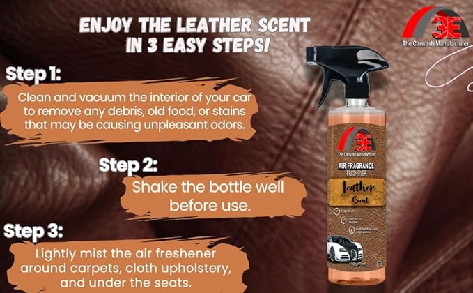 Leather Scent Air Freshener & Odor Eliminator, Premium Long-Lasting Fresh Leather Smell for Cars, Trucks, SUVs, RVs & More, Nonstaining - 16 fl oz