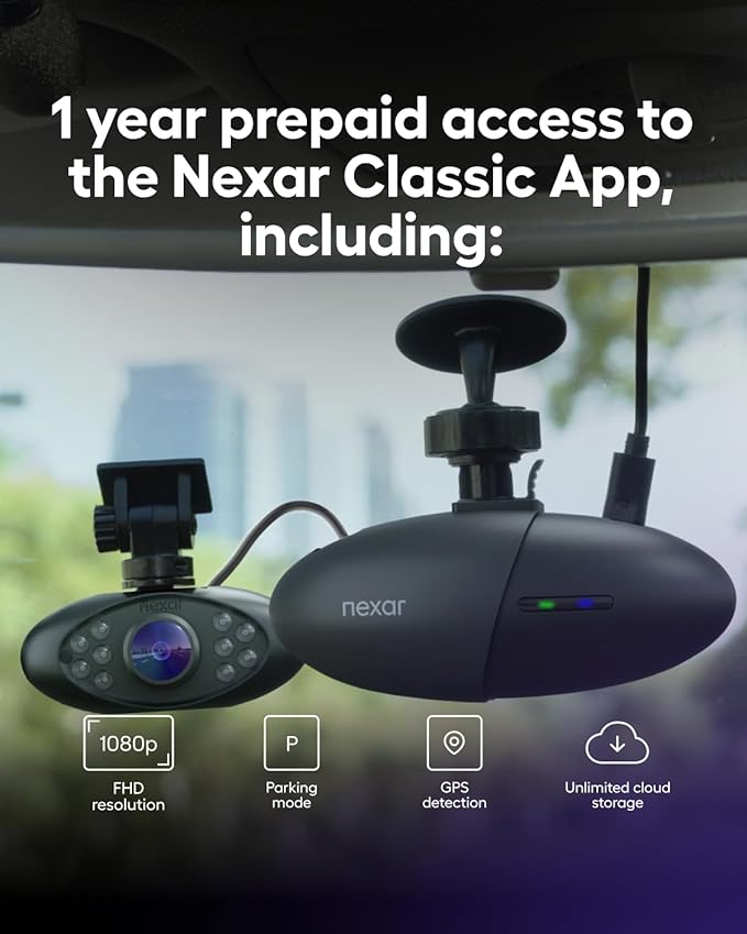 Nexar Pro Dual Dash Cam - 1 Year App Subscription Included - Unlimited Cloud Storage, Drive Recordings, Parking Mode, Night Vision, All Inside The Nexar App - WiFi HD Front Dash Cam (256 GB SD)