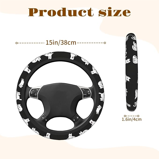 Steering Wheel Cover Accessories Neoprene Cover, Breathable Non-Slip Easy to Install Suitable for Women Men, 14.5-15.5 Inch for Car SUV Van Truck Universal - Lazy Kitten