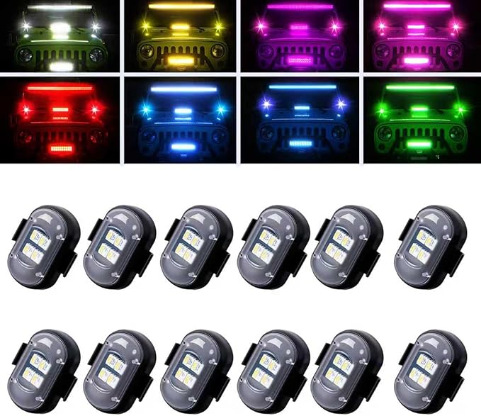 12PCS Upgraded 4LEDs Wireless LED Strobe Lights with Remote Control，High Brightness 8 Colors Type-C Interior Car Lights Anti-Collision Warning Lights for Car Interior Drone Bike Motorcycle